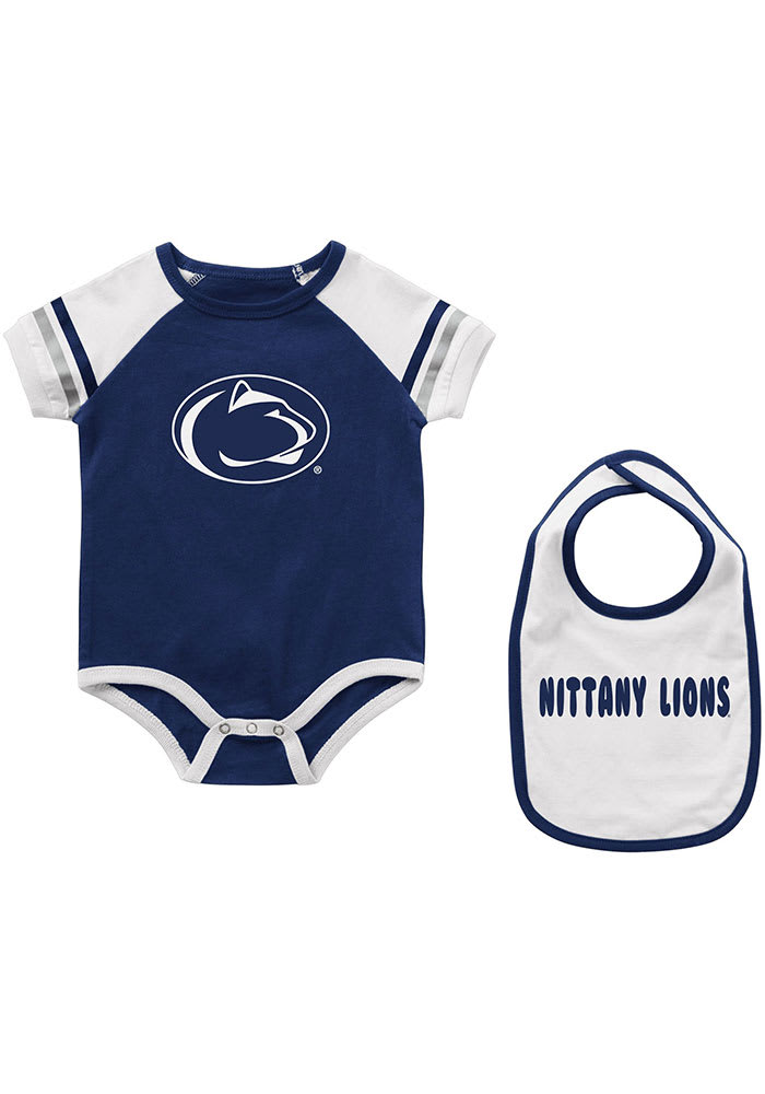 Colosseum Penn State Nittany Lions Baby Navy Blue Warner Set One Piece with Bib