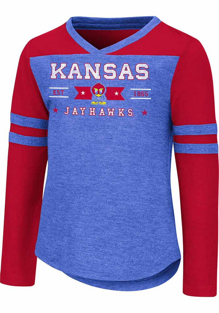Colosseum Kansas Jayhawks Toddler Girls Blue Star Long Sleeve T Shirt