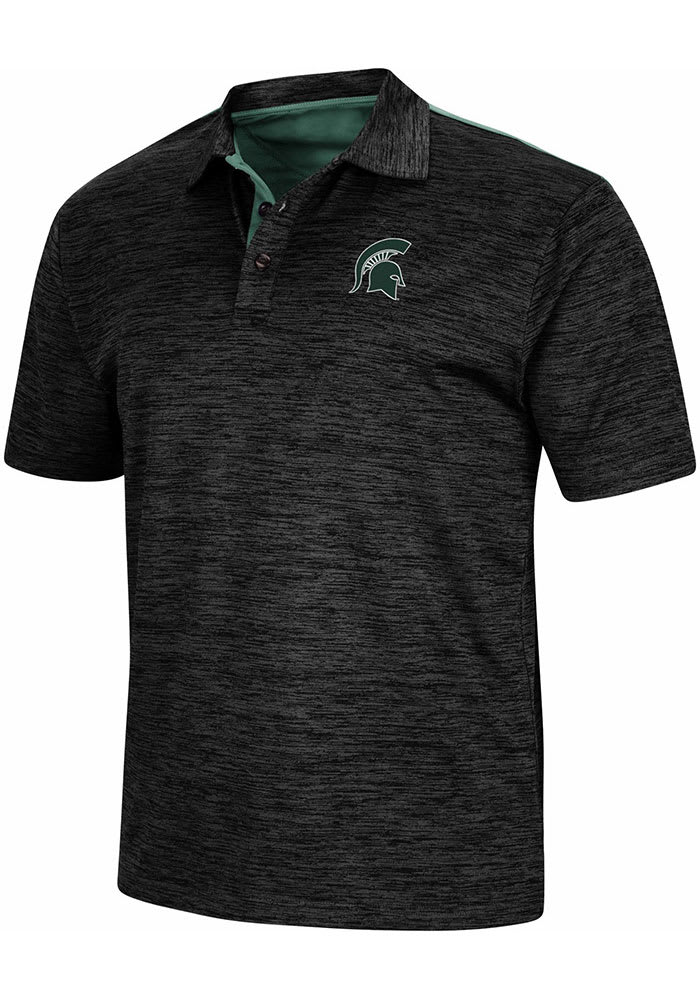 Colosseum Michigan State Spartans Mens Charcoal Burrow Short Sleeve Polo