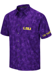 Colosseum LSU Tigers Mens Purple Molokai Camp Short Sleeve Dress Shirt