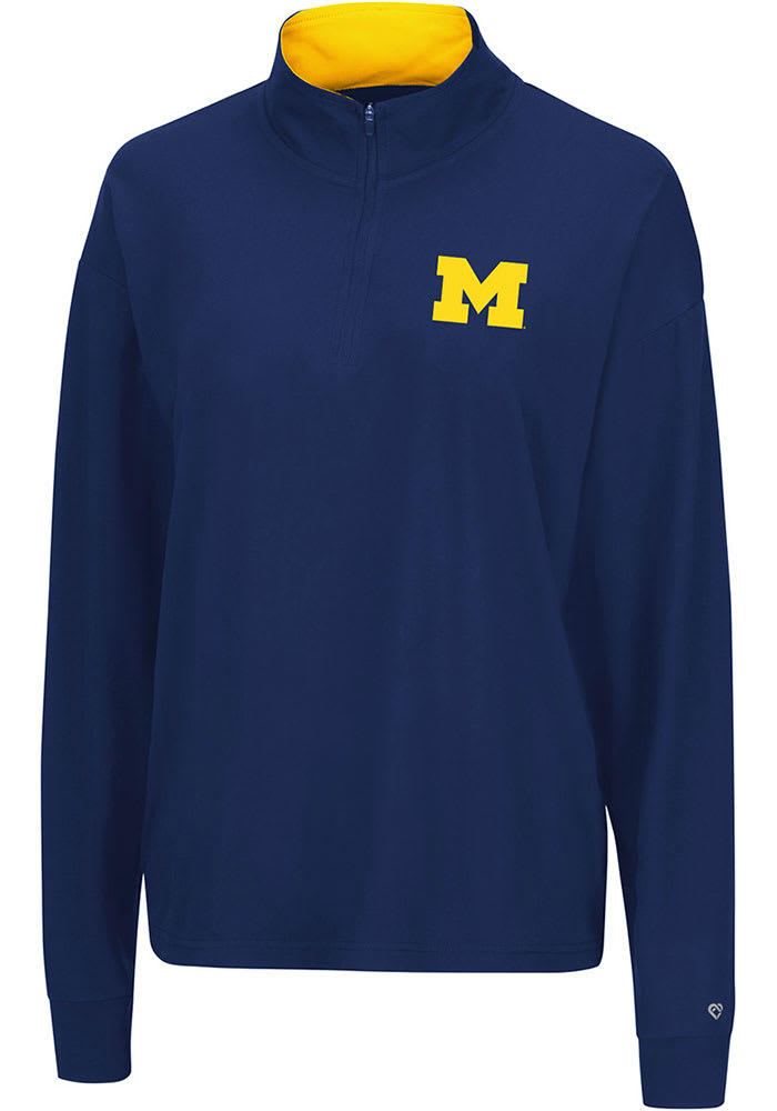 Colosseum Michigan Womens Navy Blue Oversized 1/4 Zip Pullover