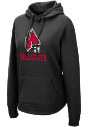 Colosseum Ball State Cardinals Womens Black Crossover Hooded Sweatshirt