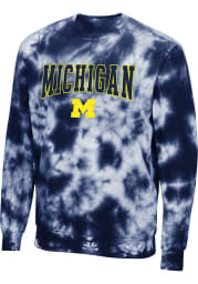 Colosseum Michigan Wolverines Mens Navy Blue Wooderson Tie Dye Long Sleeve Crew Sweatshirt