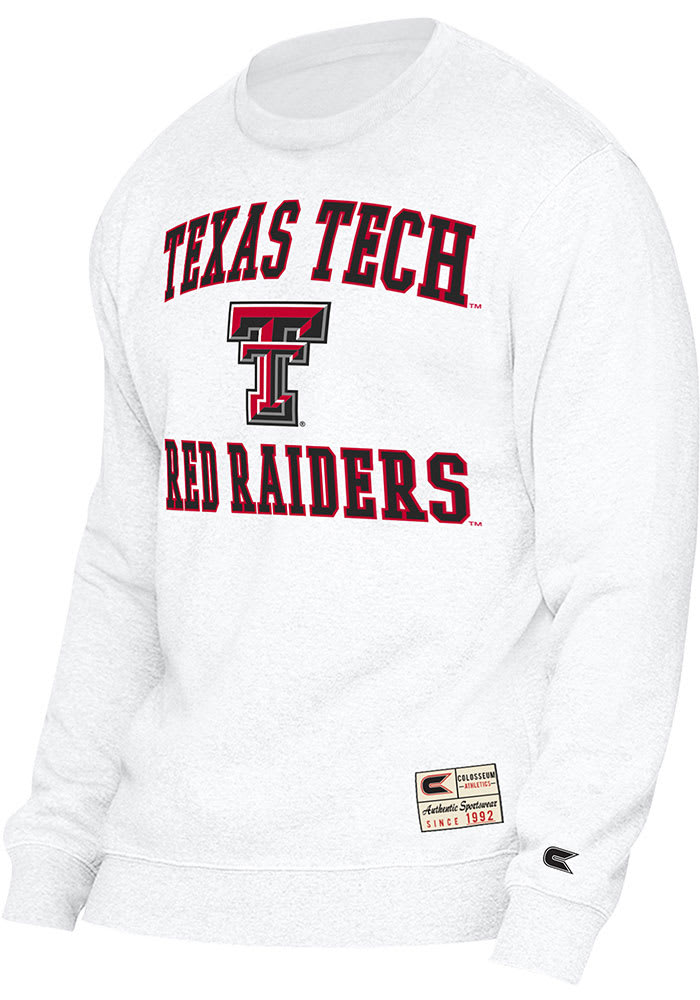Colosseum Texas Tech Red Raiders Mens White Authentic Number One Long Sleeve Crew Sweatshirt