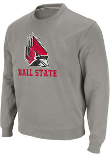 Colosseum Ball State Cardinals Mens Grey Stadium Logo Distressed Long Sleeve Crew Sweatshirt