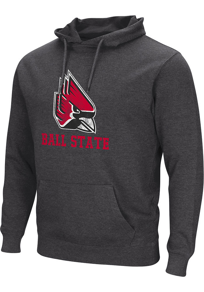 Colosseum Ball State Cardinals Mens Black Campus Logo Distressed Long Sleeve Hoodie