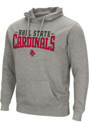 Colosseum Ball State Cardinals Mens Grey Campus Flat Name Mascot Long Sleeve Hoodie
