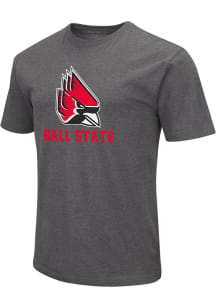Colosseum Ball State Cardinals Charcoal Playbook Distressed Logo Short Sleeve T Shirt