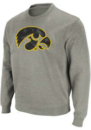 Colosseum Iowa Hawkeyes Mens Grey Stadium Team Logo Long Sleeve Crew Sweatshirt