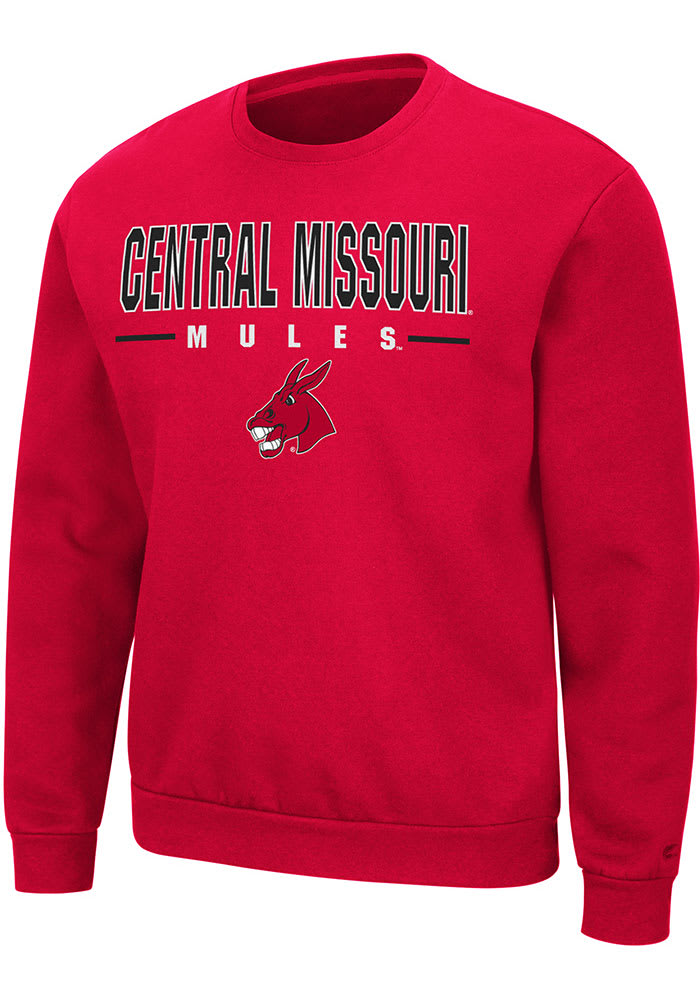 Colosseum Central Missouri Mules Mens Red Time Machine Long Sleeve Crew Sweatshirt