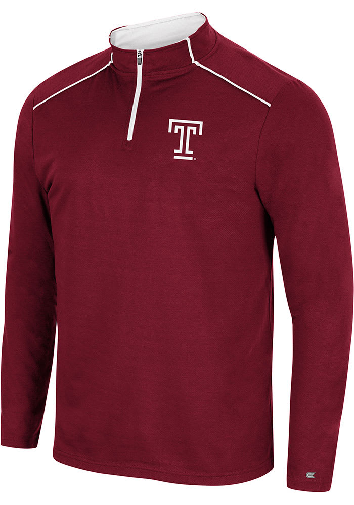 Colosseum Temple Owls Mens Red Eastwood Long Sleeve 1/4 Zip Pullover