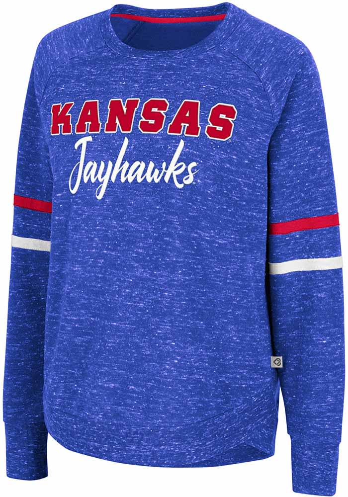 Colosseum Kansas Jayhawks Womens Blue Beach Break Crew Sweatshirt
