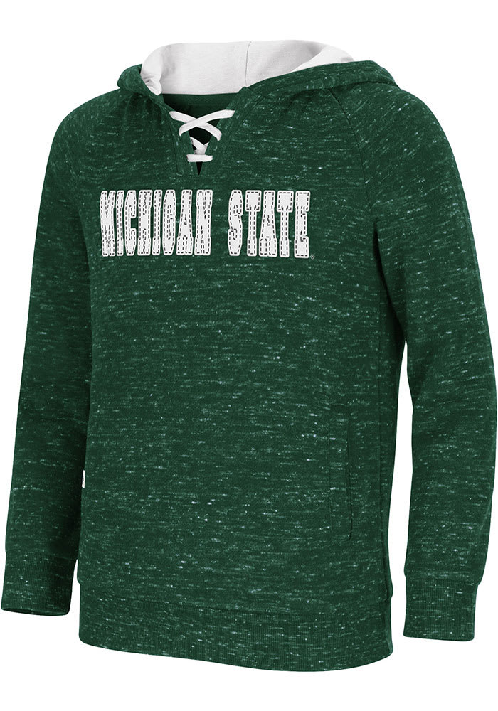 Colosseum Michigan State Spartans Girls Green Kahuna Lace Up Long Sleeve Hooded Sweatshirt