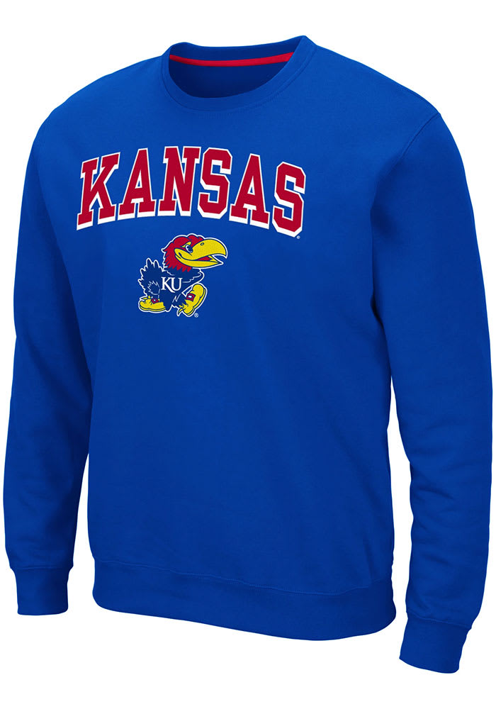 Colosseum Kansas Jayhawks Mens Blue Elliott Long Sleeve Crew Sweatshirt