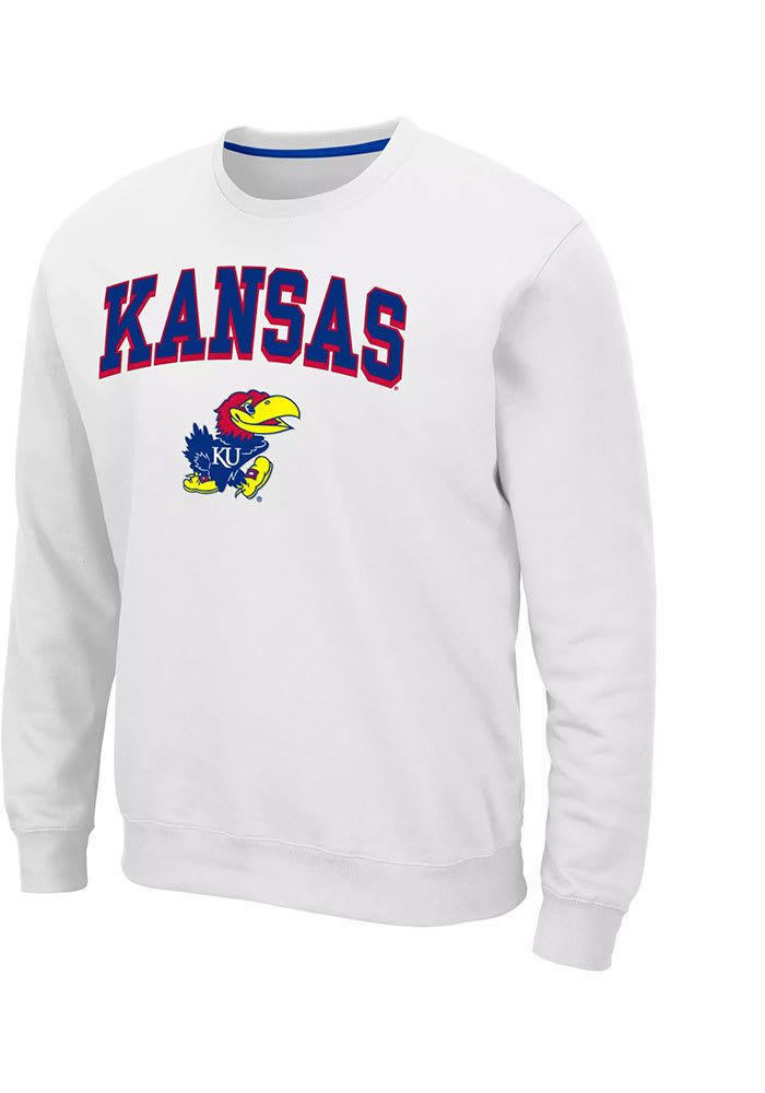Colosseum Kansas Jayhawks Mens White Elliott Long Sleeve Crew Sweatshirt