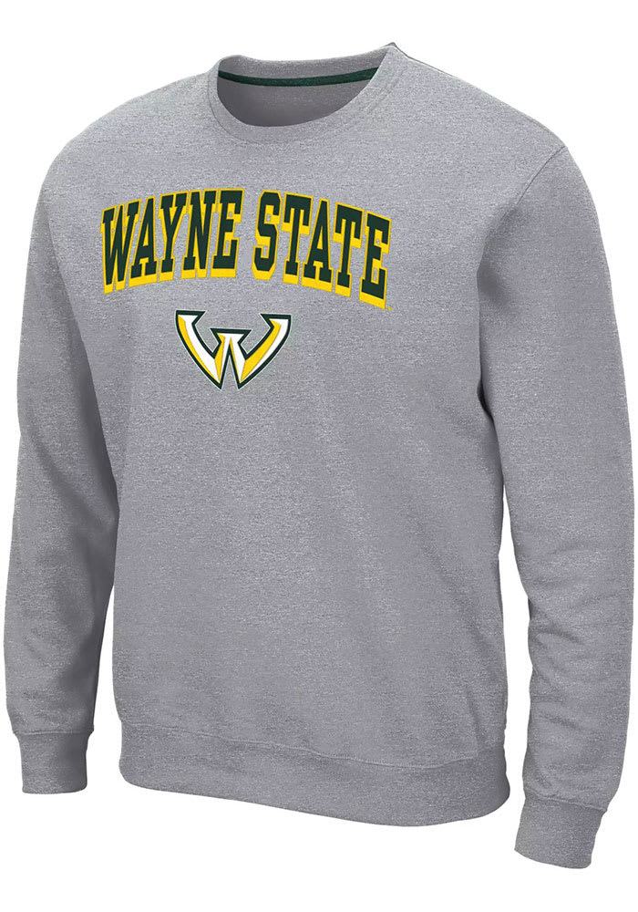Colosseum Wayne State Warriors Mens Grey Elliott Long Sleeve Crew Sweatshirt