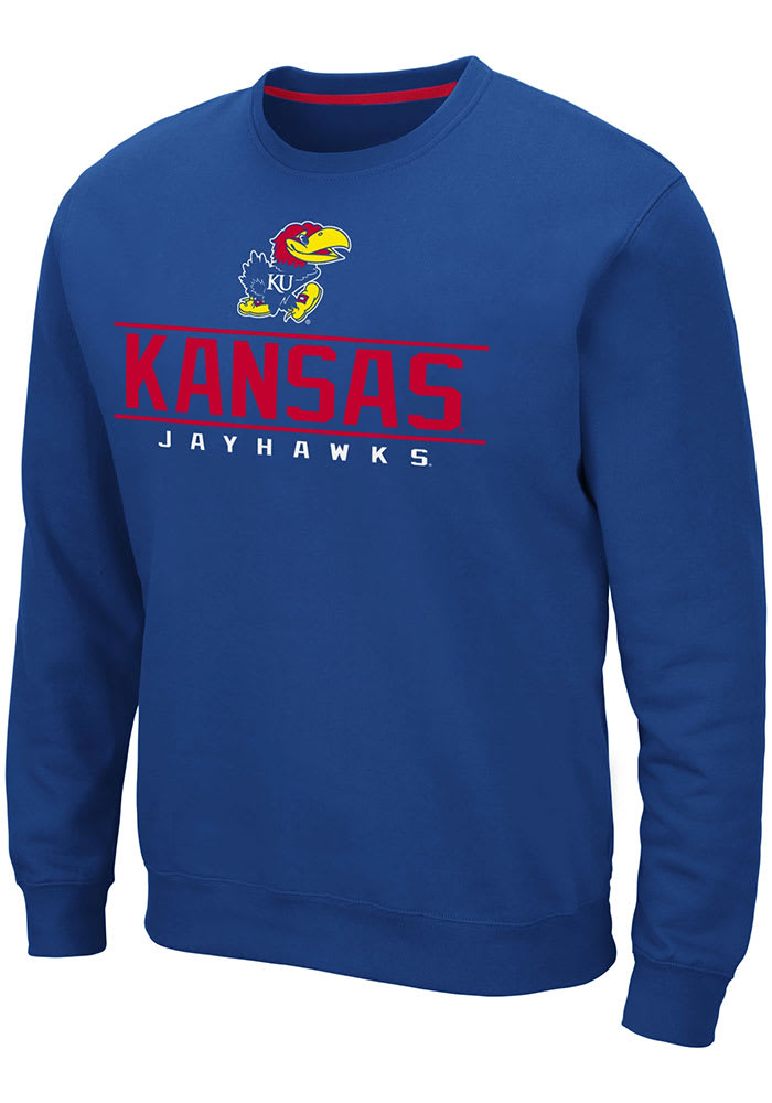 Colosseum Kansas Jayhawks Mens Blue Cam Long Sleeve Sweatshirt