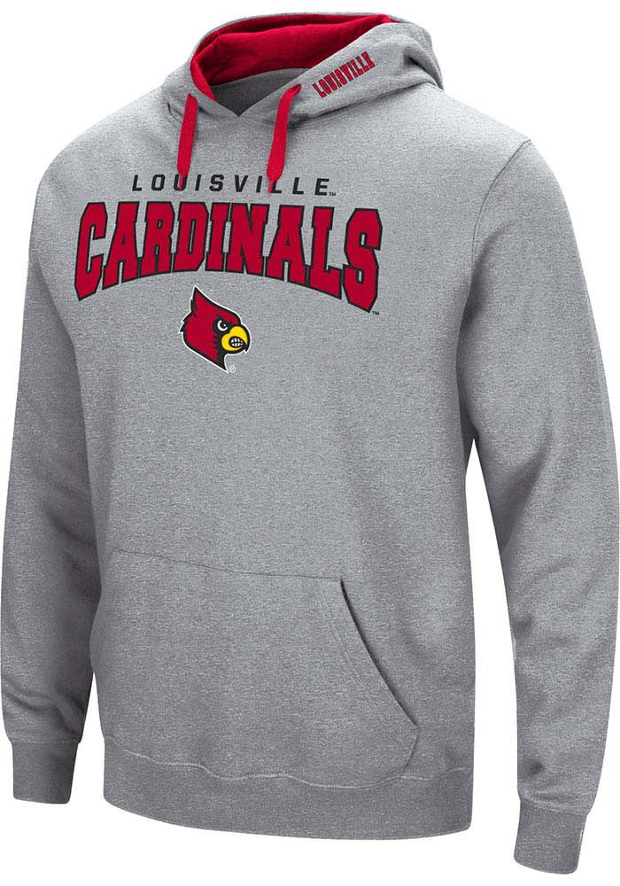 Colosseum Louisville Cardinals Mens Grey Russell Long Sleeve Hoodie