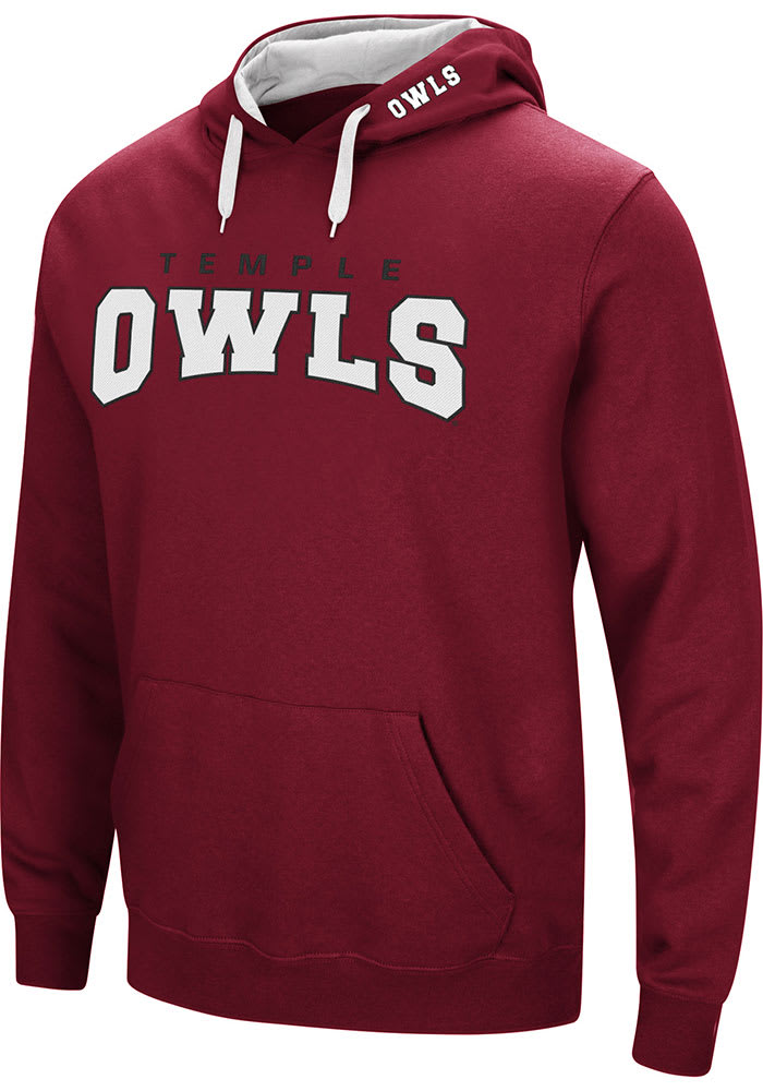 Colosseum Temple Owls Mens Red Russell Long Sleeve Hoodie
