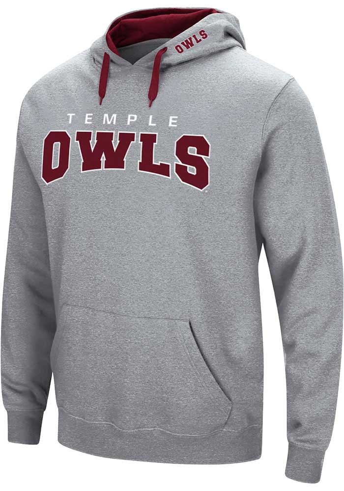 Colosseum Temple Owls Mens Grey Russell Long Sleeve Hoodie