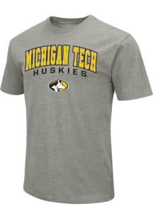 Colosseum Michigan Tech Huskies Grey Arch Mascot Short Sleeve T Shirt