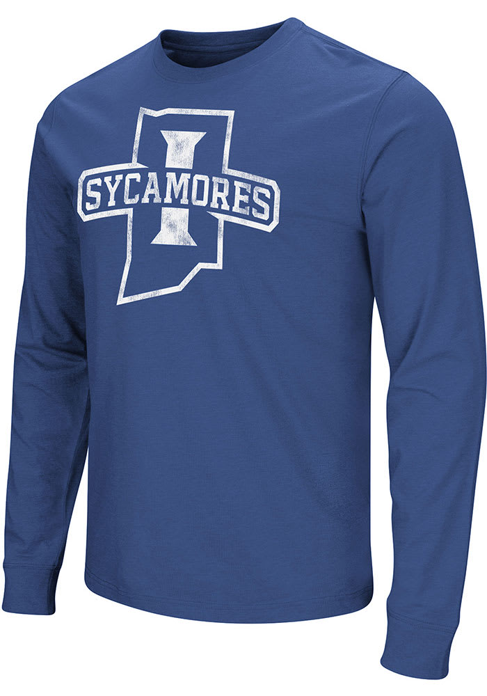 Colosseum Indiana State Sycamores Blue Playbook Distressed Logo Long Sleeve T Shirt