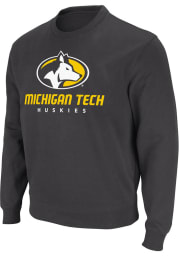 Colosseum Michigan Tech Huskies Mens Black Arch Mascot Long Sleeve Crew Sweatshirt