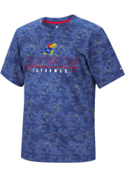 Colosseum Kansas Jayhawks Blue Pyrotechnics Camo Short Sleeve T Shirt