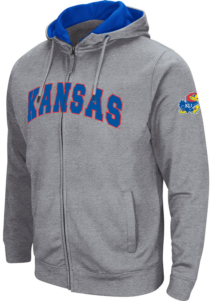Colosseum Kansas Jayhawks Mens Grey Henry Fleece Long Sleeve Full Zip Jacket