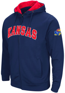 Colosseum Kansas Jayhawks Mens Navy Blue Henry Fleece Long Sleeve Full Zip Jacket