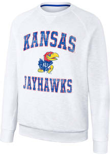 Colosseum Kansas Jayhawks Mens White Reggie Long Sleeve Crew Sweatshirt