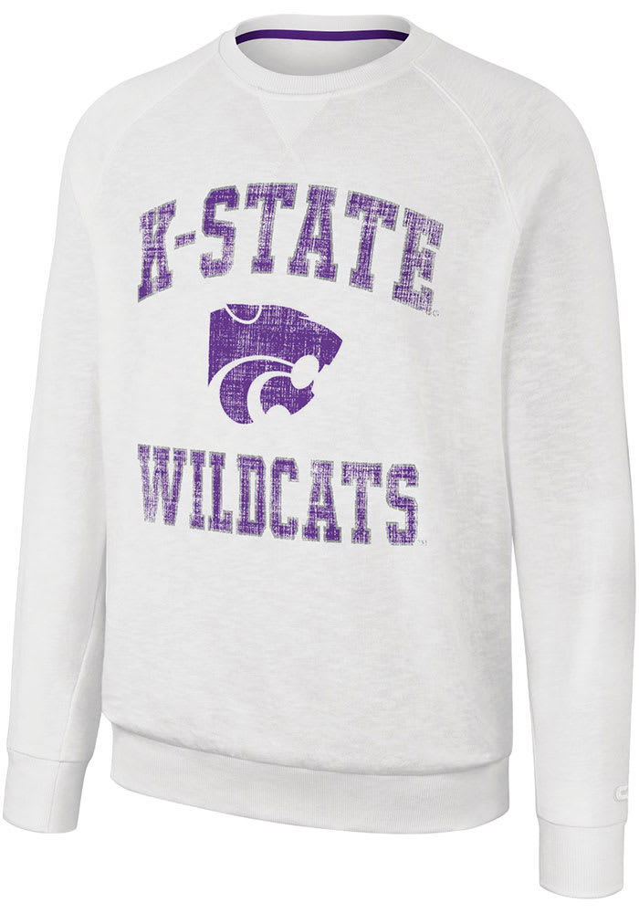 Colosseum K-State Wildcats Mens White Reggie Long Sleeve Crew Sweatshirt