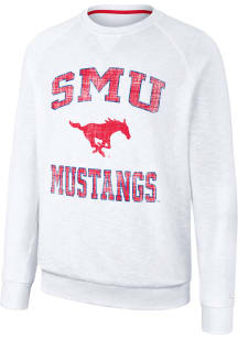 Colosseum SMU Mustangs Mens White Reggie Long Sleeve Crew Sweatshirt