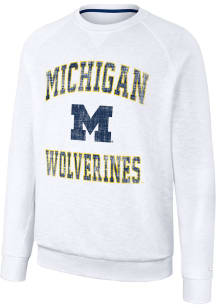 Colosseum Michigan Wolverines Mens White Reggie Long Sleeve Crew Sweatshirt