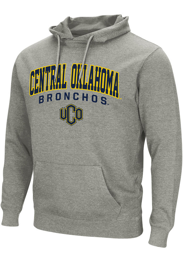 Colosseum Central Oklahoma Bronchos Mens Grey Campus Arch Mascot Long Sleeve Hoodie