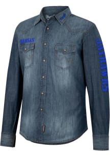 Wrangler Kansas Jayhawks Mens Blue Western Snap Long Sleeve Dress Shirt