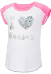 Colosseum Kansas Jayhawks Girls White Patty Cake Sequin Short Sleeve Fashion T-Shirt