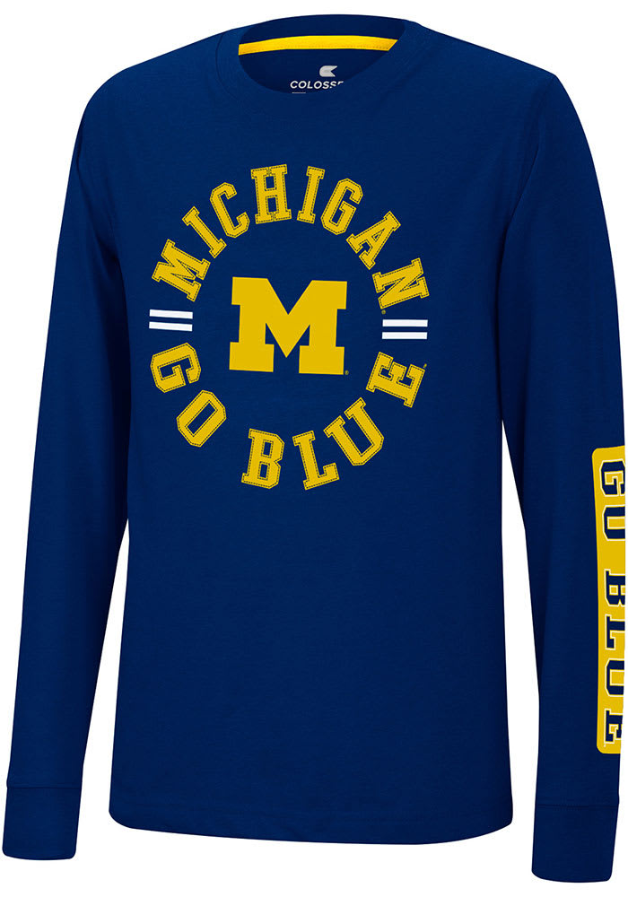Colosseum Michigan Wolverines Youth Navy Blue Trolley Long Sleeve T-Shirt