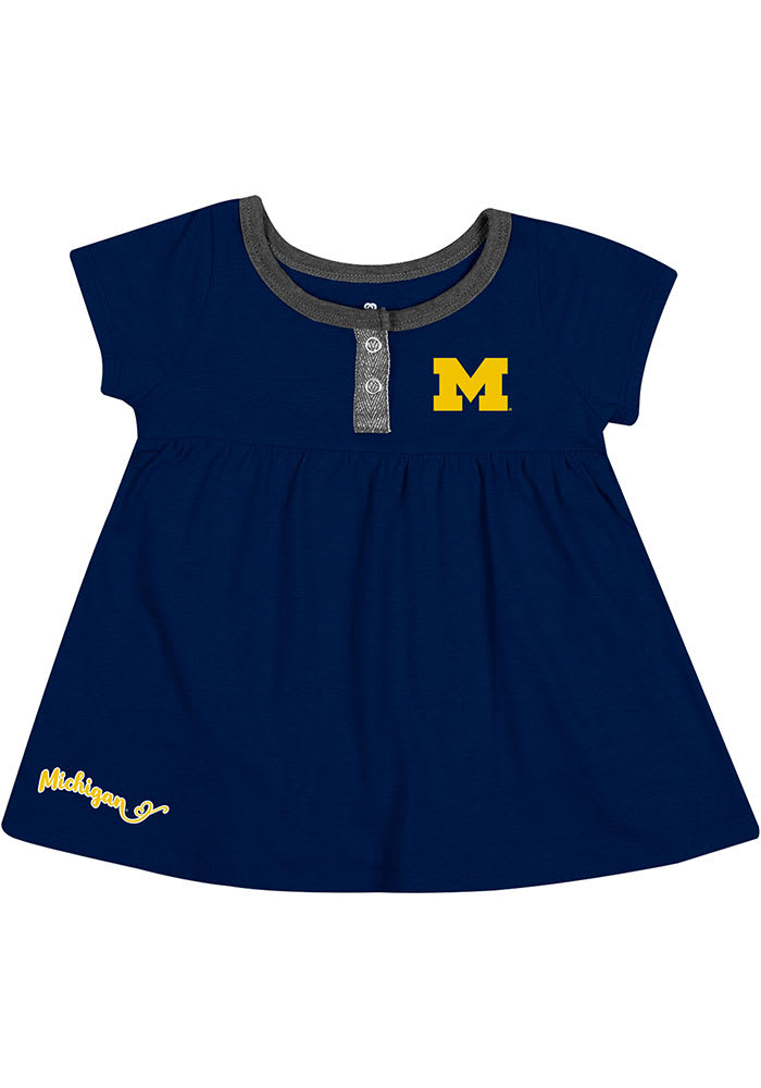 Colosseum Michigan Wolverines Baby Girls Navy Blue Jessica Short Sleeve Dress