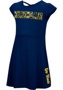 Colosseum Michigan Wolverines Toddler Girls Navy Blue Merry Go Round Short Sleeve Dresses