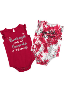 Baby Ohio State Buckeyes Red Colosseum Two Bits Tie Dye One Piece Set