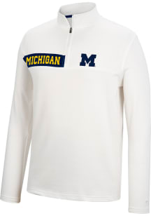Colosseum Michigan Wolverines Mens White Harrington Long Sleeve 1/4 Zip Pullover