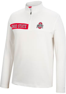 Colosseum Ohio State Buckeyes Mens White Harrington Long Sleeve 1/4 Zip Pullover