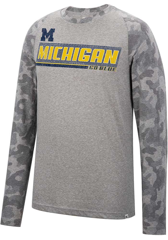 Colosseum Michigan Wolverines Grey Quintana Camo Raglan Long Sleeve T Shirt