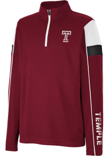 Colosseum Temple Owls Youth Red Screever Long Sleeve Quarter Zip Shirt