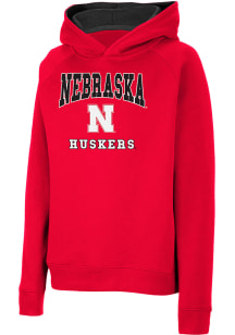 Youth Nebraska Cornhuskers Red Colosseum Number 1 Long Sleeve Hooded Sweatshirt