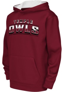 Colosseum Temple Owls Youth Red Block Name Drop Long Sleeve Hoodie