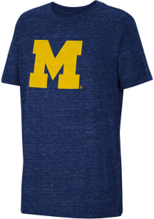 Youth Michigan Wolverines Navy Blue Colosseum Knobby Primary Logo Short Sleeve T-Shirt
