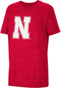 Youth Nebraska Cornhuskers Red Colosseum Knobby Primary Logo Short Sleeve T-Shirt