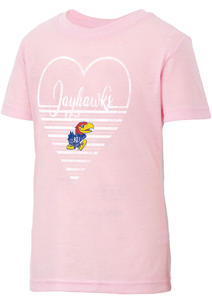 Colosseum Kansas Jayhawks Girls Pink Knobby Heart Short Sleeve Tee